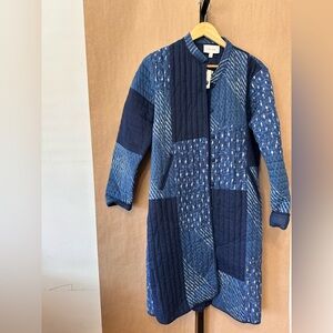 💙 RARE Anthropologie Cleobella Patchwork Quilted Trench Coat | Blue Tones